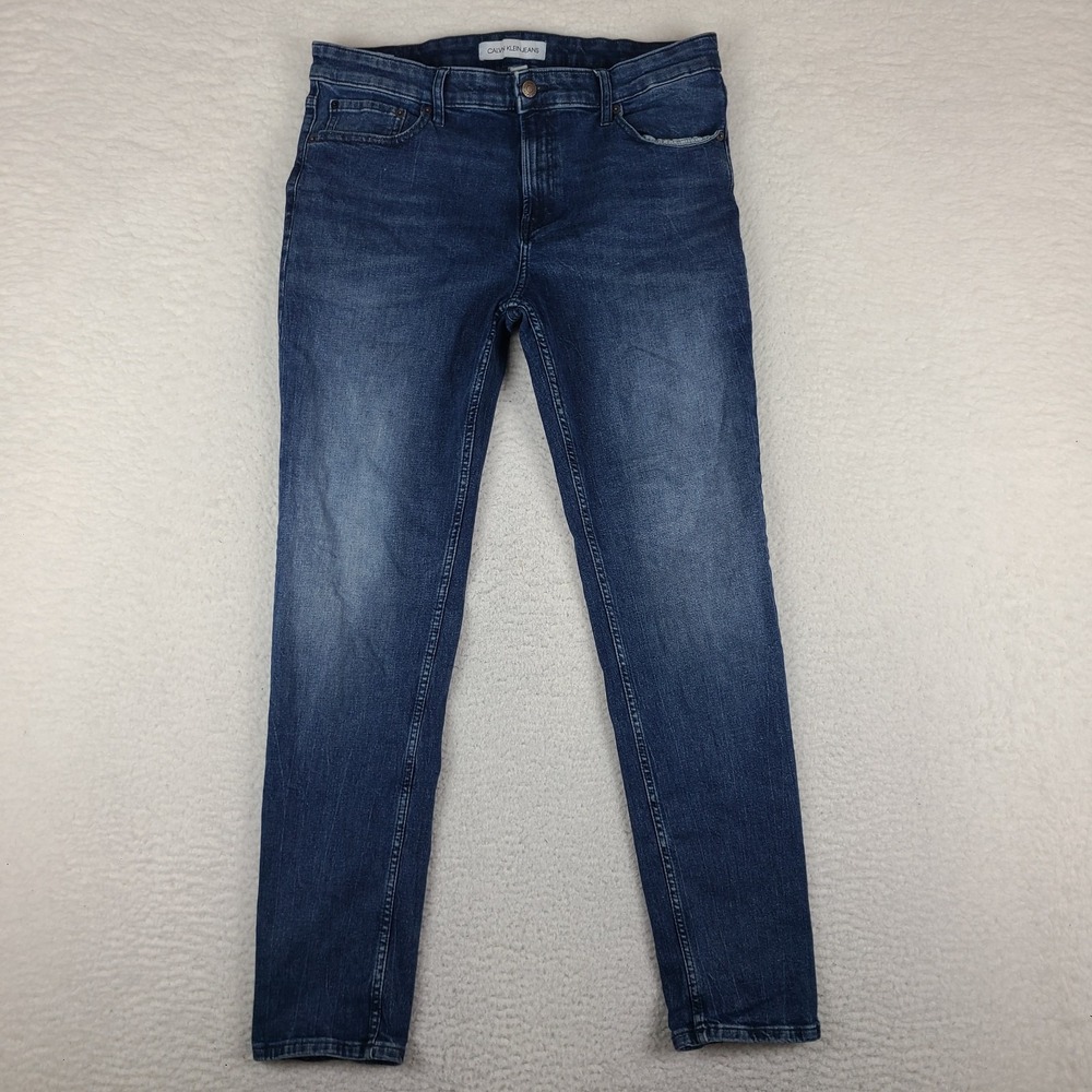Calvin Klein Jeans Mens 36x32 Blue Skinny Dark Wash Denim